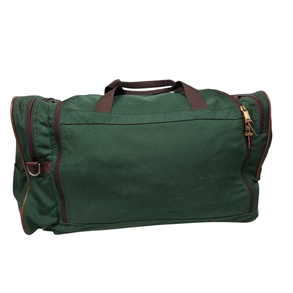 Vintage 90s LL Bean Duffle Bag Mens Large Green Canvas Leather Travel Luggage